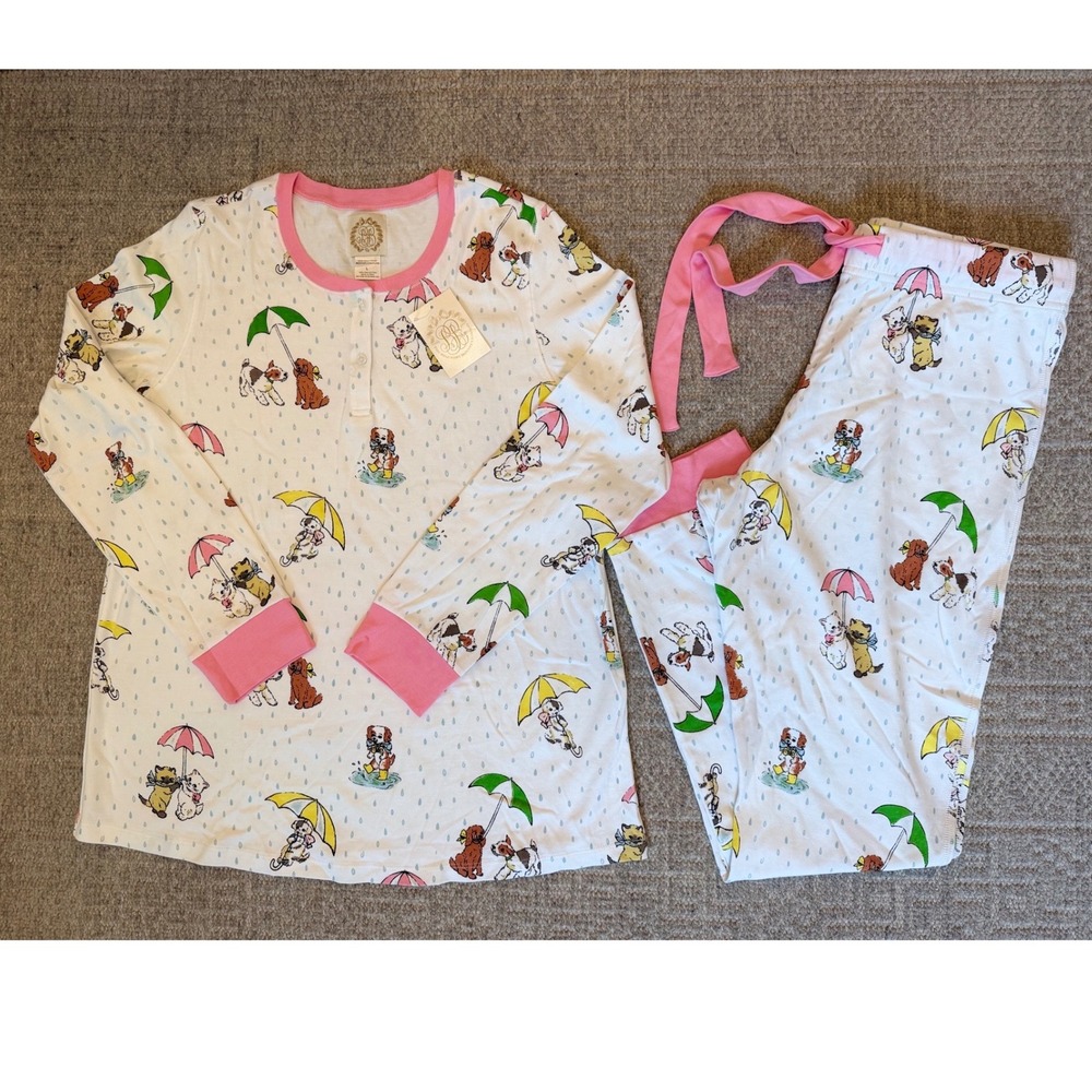 NWT TBBC Beaufort Bonnet Company womens Raining Cats & Dogs pajamas wine down L